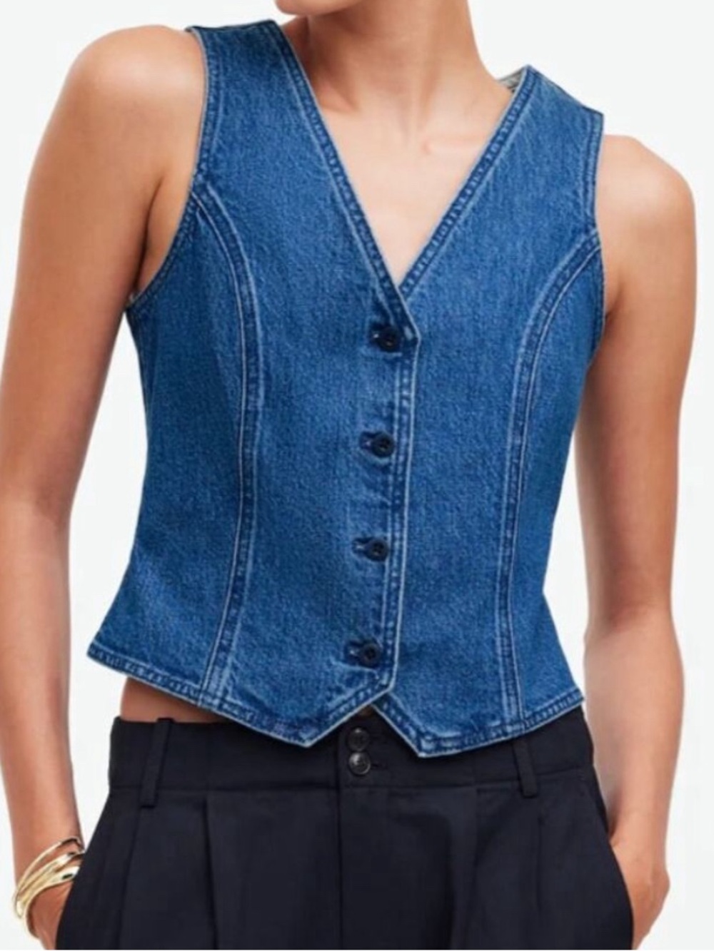 Madewell Denim V-Neck Button Front Vest